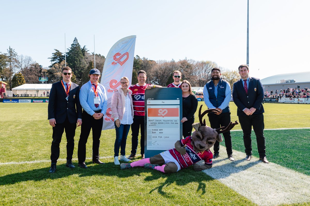 SBSBankNZ's tweet photo. A huge congratulations to our Kick for Cash #winner and SBS Bank Member Sophia Keach, who scored $600 this Saturday! As part of the special Pink Sock round, SBS Bank also donated $1,000 to Breast Cancer Foundation NZ on the winner’s behalf. #kickforcash #rugby #southlandstags https://t.co/toCX54zEka