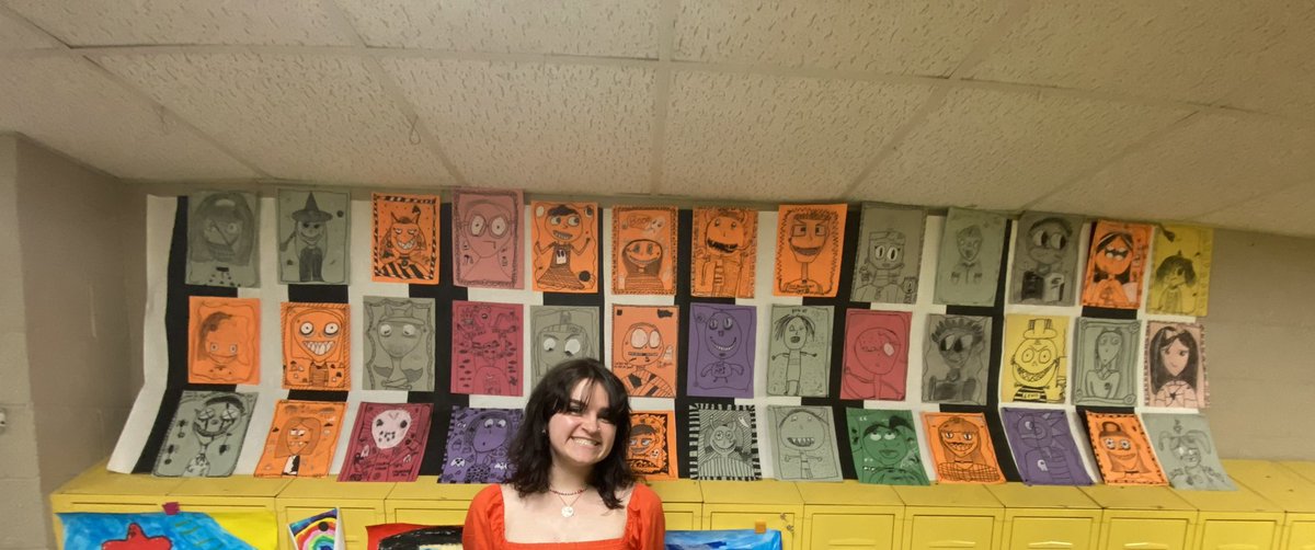HynsonElla's tweet photo. Loving the opportunity to collaborate with my learner’s artworks and the themes to make a display that highlights their talents. It’s also fun to see them excited about a fancy display design 😋 #artteacher #studentteacher #displayartwork @CowpokePainters @CoppellFineArts https://t.co/iyoylyW9sN