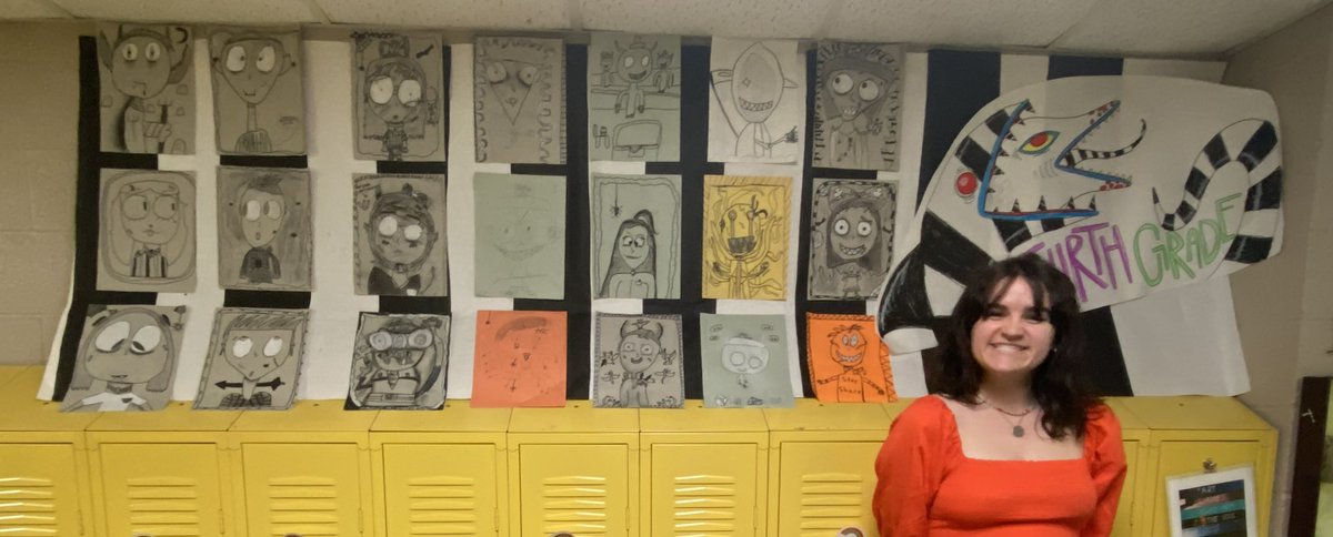 HynsonElla's tweet photo. Loving the opportunity to collaborate with my learner’s artworks and the themes to make a display that highlights their talents. It’s also fun to see them excited about a fancy display design 😋 #artteacher #studentteacher #displayartwork @CowpokePainters @CoppellFineArts https://t.co/iyoylyW9sN