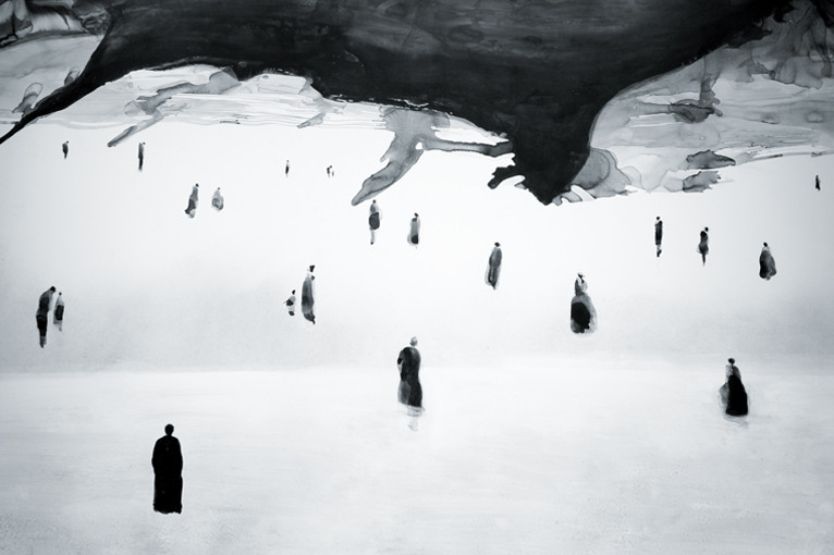 okvikram's tweet photo. Gao Xingjian limits his palette to dark ink on white canvas to create these outstanding meditative pieces. Think this idea of limited design space is underrated. Pulling back on details often evokes more than not. https://t.co/WLOrRIiz3i