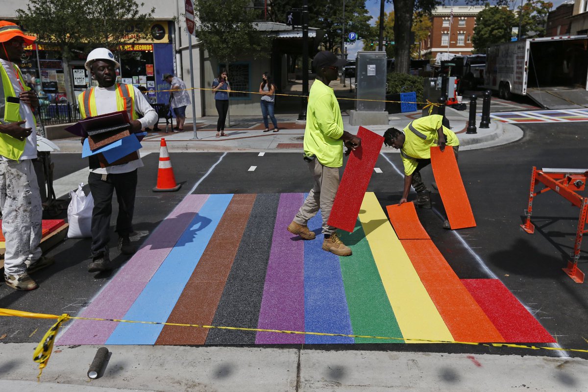 _joshljones's tweet image. Rainbow crosswalks were installed at the intersection of East Clayton Street and College Avenue in downtown Athens, Ga., on Tuesday. A dedication will be held on Oct. 11th at 11 a.m. read more about this @onlineathens