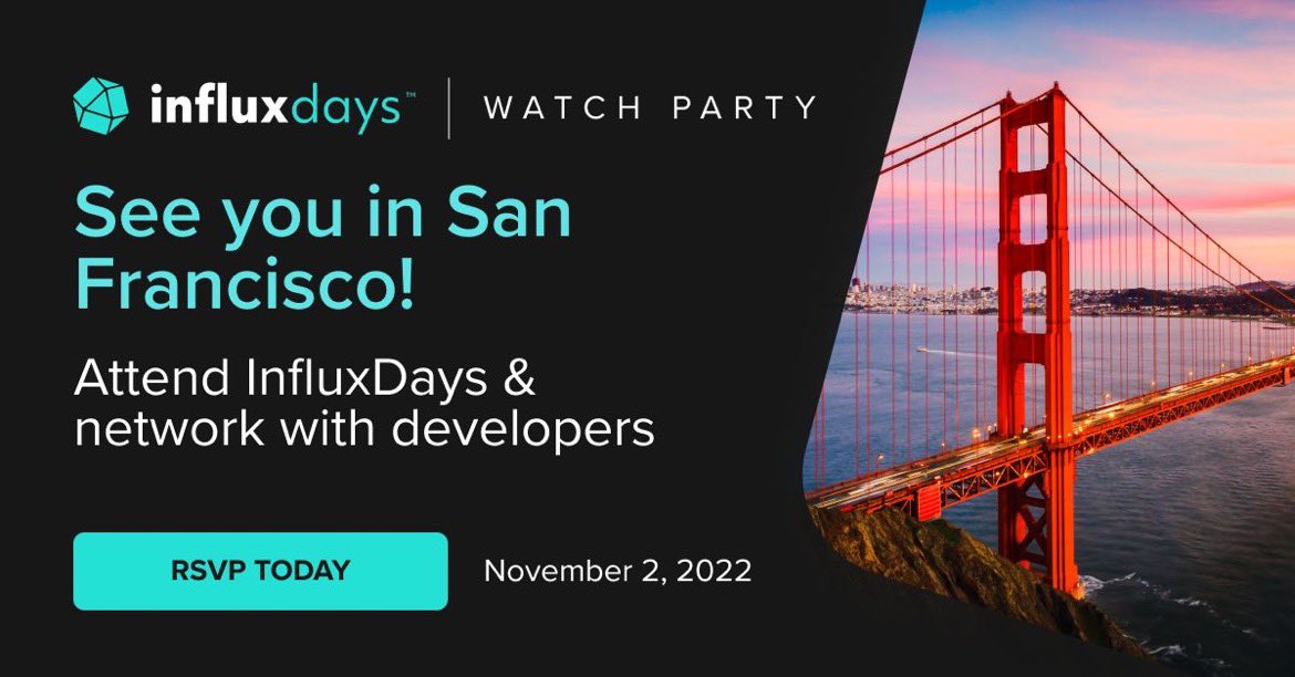 Hey #InfluxDB community 👋🏼
I've missed hanging out with you at meetups and conferences. Join us next month at InfluxDays - We are going to have in-person watch parties in London and San Francisco and I will be in San Francisco!  RSVP today 
influxdays.com
