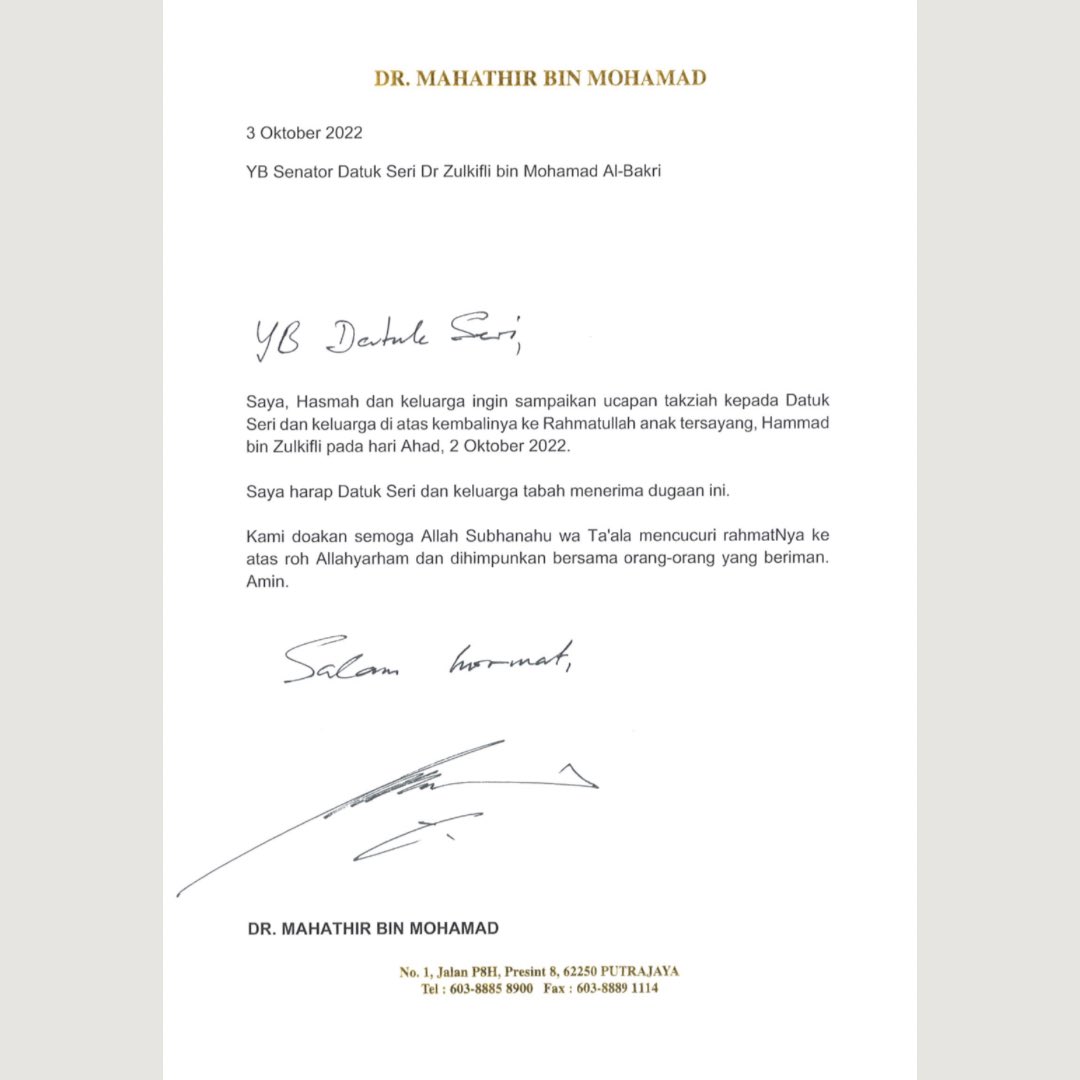drzul_albakri's tweet photo. Pagi ini saya menerima sepucuk surat daripada negarawan dan mantan Perdana Menteri Malaysia, Tun @chedetofficial https://t.co/355LlsOfxo