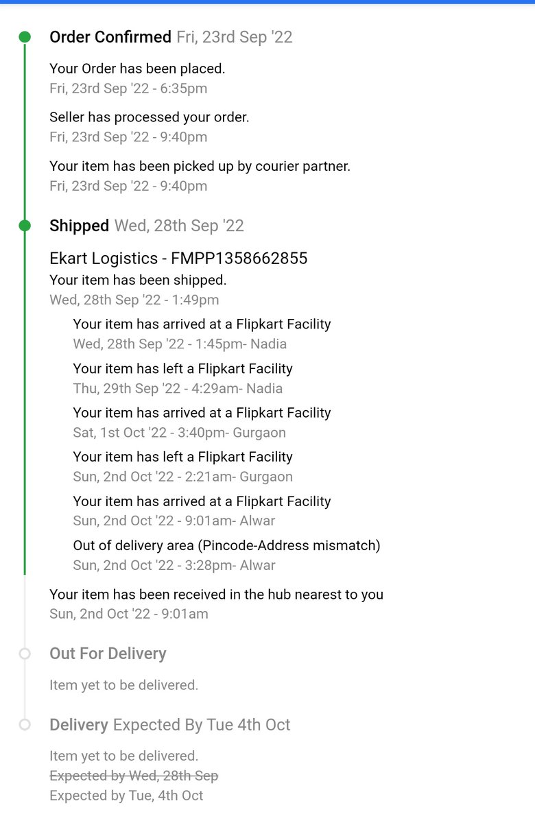 VivekJain86's tweet photo. I ordered @nothing phone 1 on 23rd Sep. Initially delivery date was 28 Sep bt @Flipkart rescheduled the order to 4th Oct due to unforeseen issue. Nw on 4th Oct they are asking for another 3 days due to logistics constraints.

@nothing
@Flipkart
@flipkartsupport
#FlipkartDoglaHai https://t.co/V3Gakjlr6Q