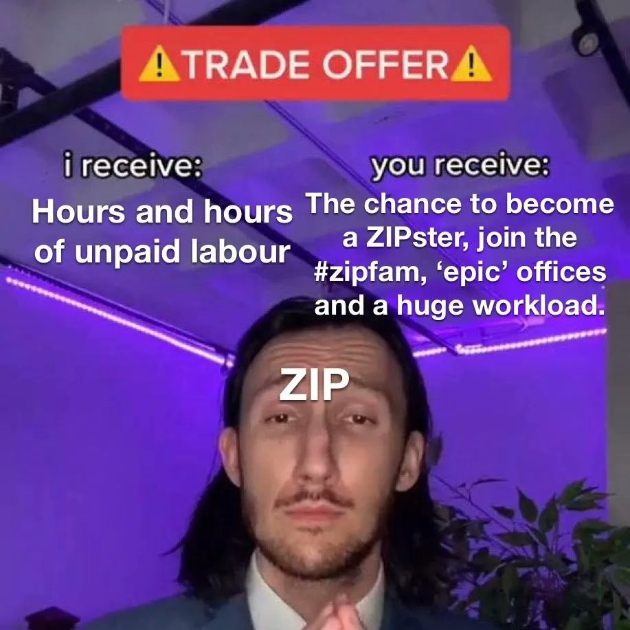 FSU_Australia's tweet photo. 😶 Show me the lie... 
Let us know how you find working at ZIP. Follow the link to our confidential survey - https://t.co/DPqmBAdaLl  #zipfam #zippay #zipco https://t.co/jQ0apCyjEJ
