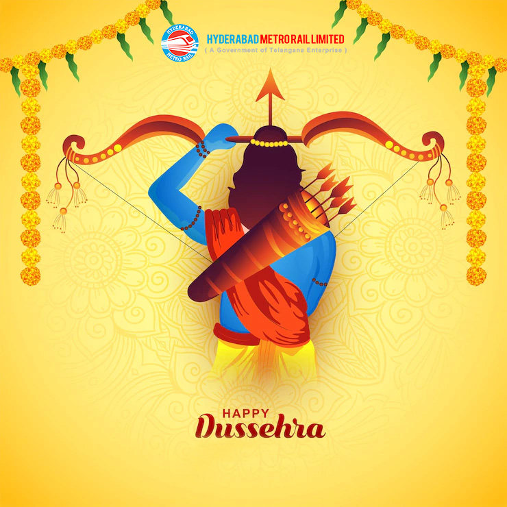 Hyderabad Metro Rail extends warm wishes to one and all on the occasion of Vijayadashami (Dussehra). The festival celebrates the victory of good over evil, representing the spirit of Goddess Durga. #HyderabadMetroRail #HMR #DussehraWishes #Vijayadasami #Dussehra