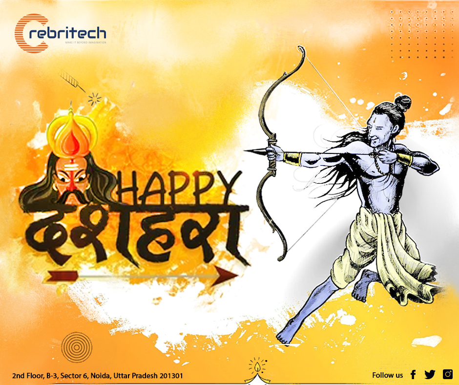 Crebritech's tweet photo. Burn all ego, hatred, and anger within you along with the effigy of Ravana on the auspicious occasion of Dussehra, Just as Lord Ram destroyed evil from the Earth, I wish that we also successfully banish all negative thoughts from our minds.
 #dusshera #festivalvibes #goodoverevil https://t.co/tvVx8tOU9S