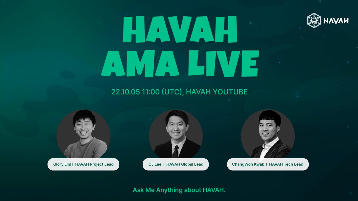 HAVAHofficial's tweet photo. [Announcement]
#HAVAH #AMA will take place today.
The AMA Live will mainly focus on Q&amp;A, and simultaneous interpretation for English be provided on the Discord channel.
👉When: 22.10.05 11:00 am (UTC)
👉Where: HAVAH official Youtube
https://t.co/RREunvYa3w https://t.co/CtbQMUcV6D