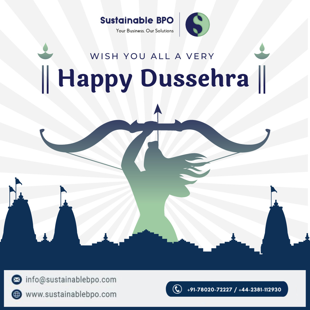 SustainableBPO's tweet photo. On this auspicious day of Dussehra, Sustainable BPO wishes you every happiness and the fulfilment of all your dreams.
Happy Dussehra 2022!
#dussehra #happydussehra #vijayadashami #sbpo #sustainablebpo #dussehrafestival #happyvijayadashami #vijayadashami2022 #dusshera https://t.co/Gn39OIy0U0