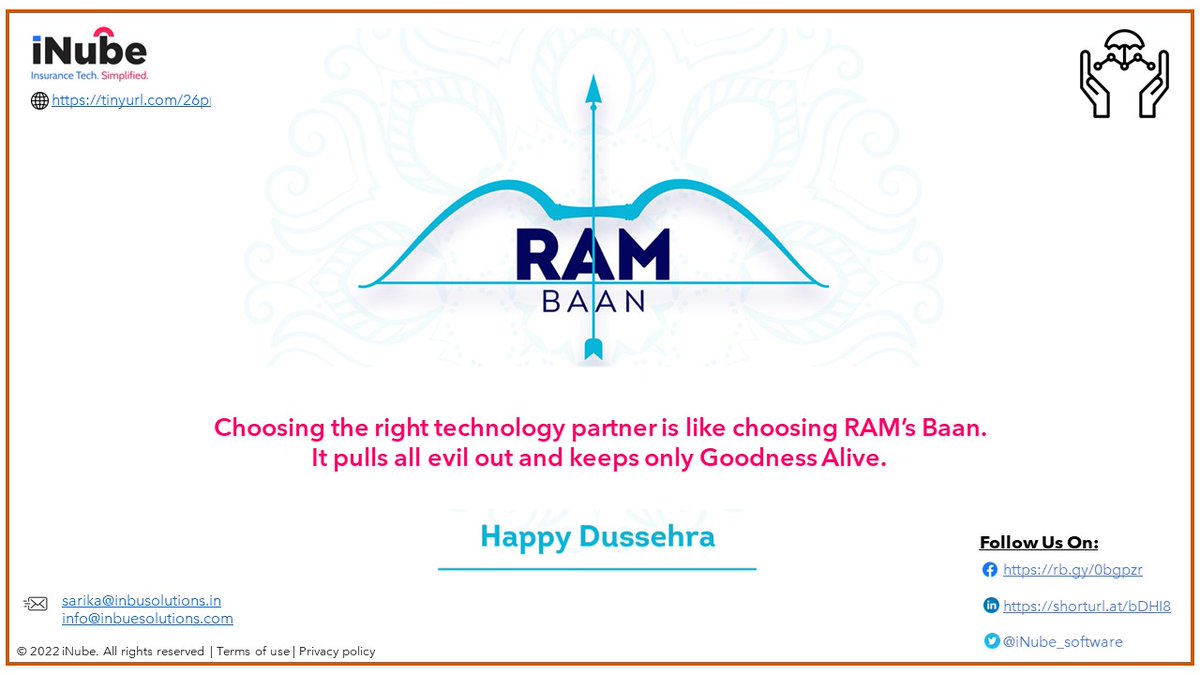 iNube_software's tweet photo. This Dusshera Ablaze the demons obstructing your growth. It’s time for Victory of good over evil. 

Happy Dusshera. 
#inube #insurance #insurancebroker #insutech #DigitalTransformation #DigitalIndia #Digital #technology #Transformationnow #transformation https://t.co/Brh7p8XzD4