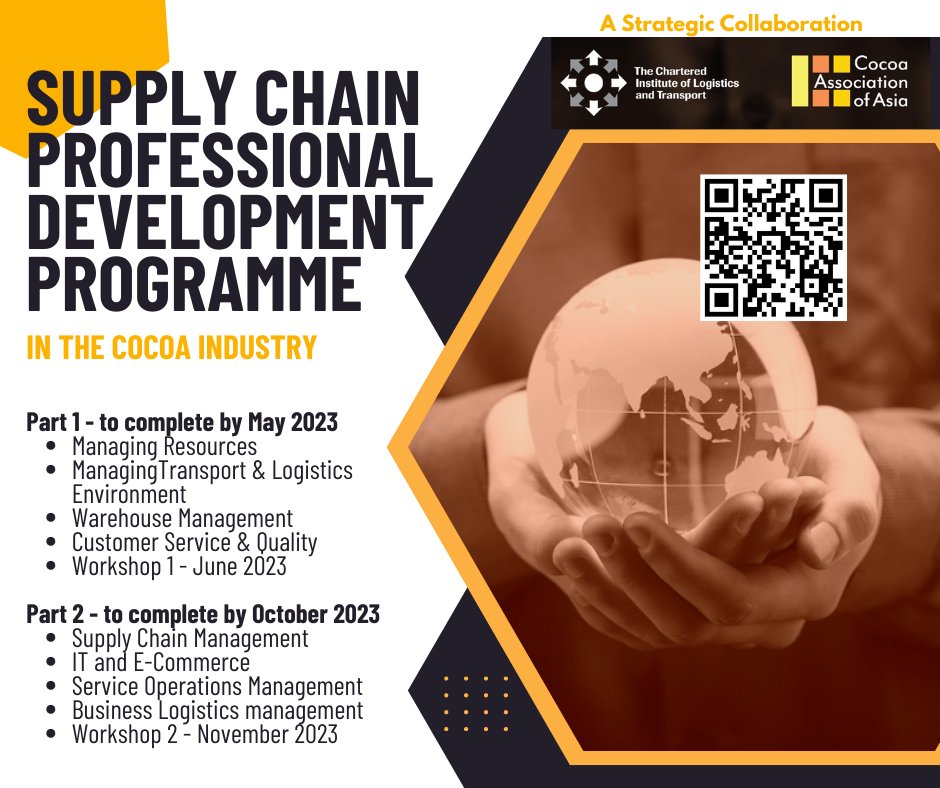 SCPD – Professional Supply Chaim Management Programme – 8 modules + 2 workshops (ongoing with fixed workshop schedules)
Continuing Professional Development IN THE COCOA INDUSTRY
This course is not limited to the logistics industry!