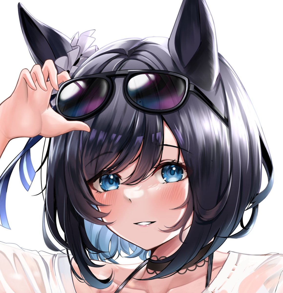 eishin flash (umamusume) 1girl animal ears solo eyewear on head horse ears blue eyes sunglasses  illustration images