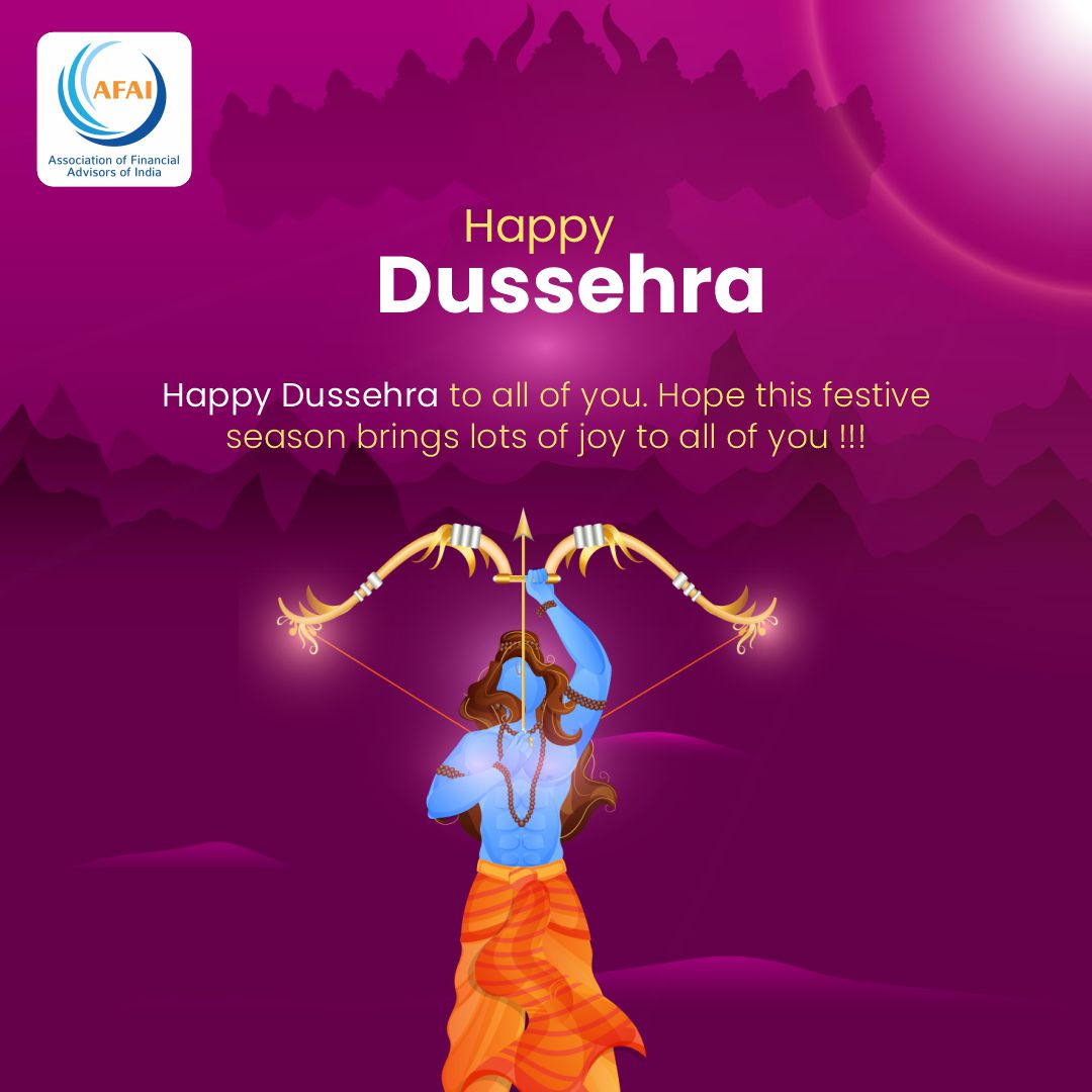 Hope this festive season brings lots of joy to all of you.

Team Association of Financial Advisors of India Wishes you a Very Happy Dussehra.

#afai #dussehra #happydussehra #god #lordrama