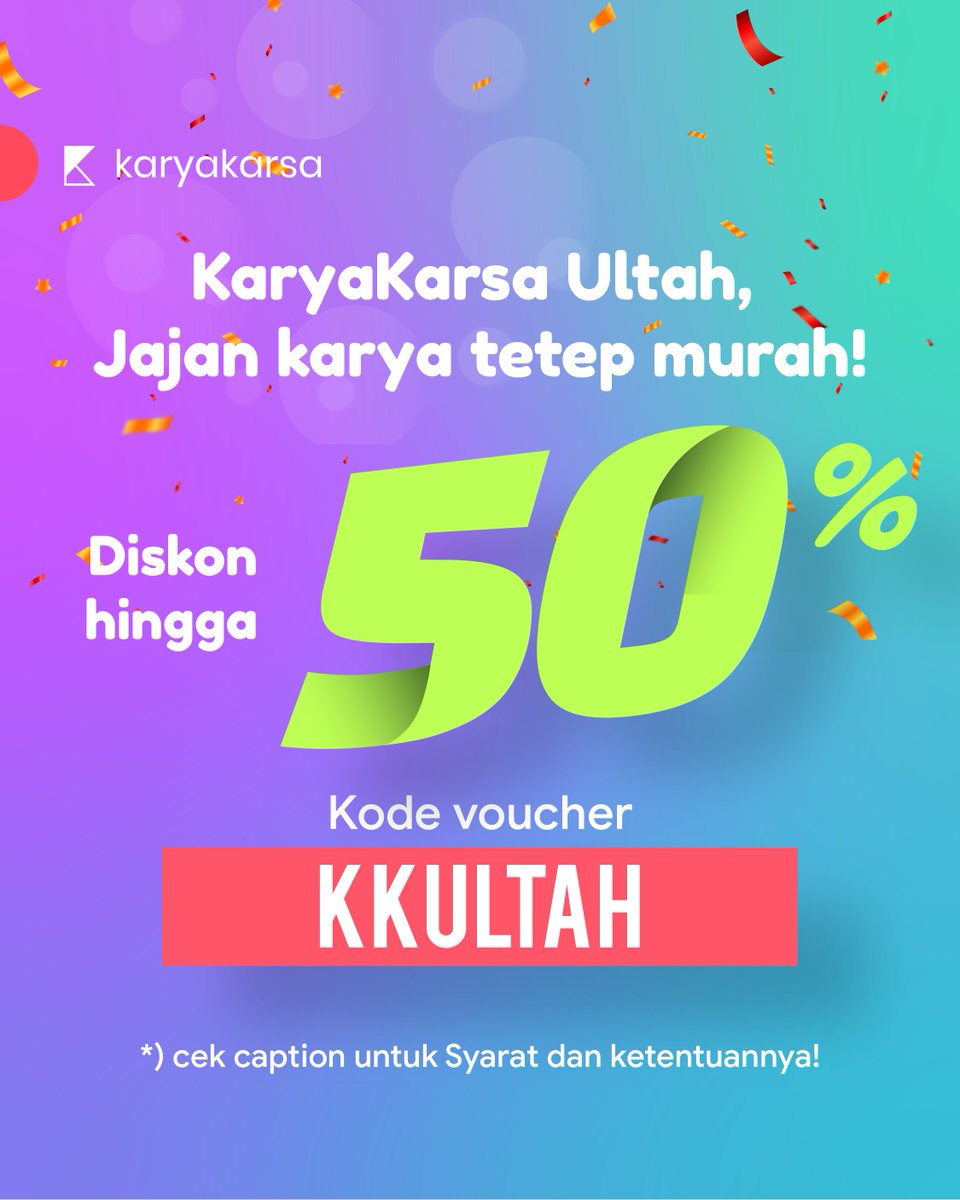 karyakarsa_id's tweet photo. Nggak perlu resah, marah, atau gelisah untuk nunggu voucher murah, ๐ต
KaryaKarsa tetep bagi-bagi voucher selama bulan ultah! ๐ฐ
#Voucher #KaryaKarsa #VoucherKaryaKarsa #KaryaKarsa3rdAnniversary #VoucherOktober #PromoOktober #DiskonKarya #DiskonKaryaKarsa https://t.co/eAu4GW58p8