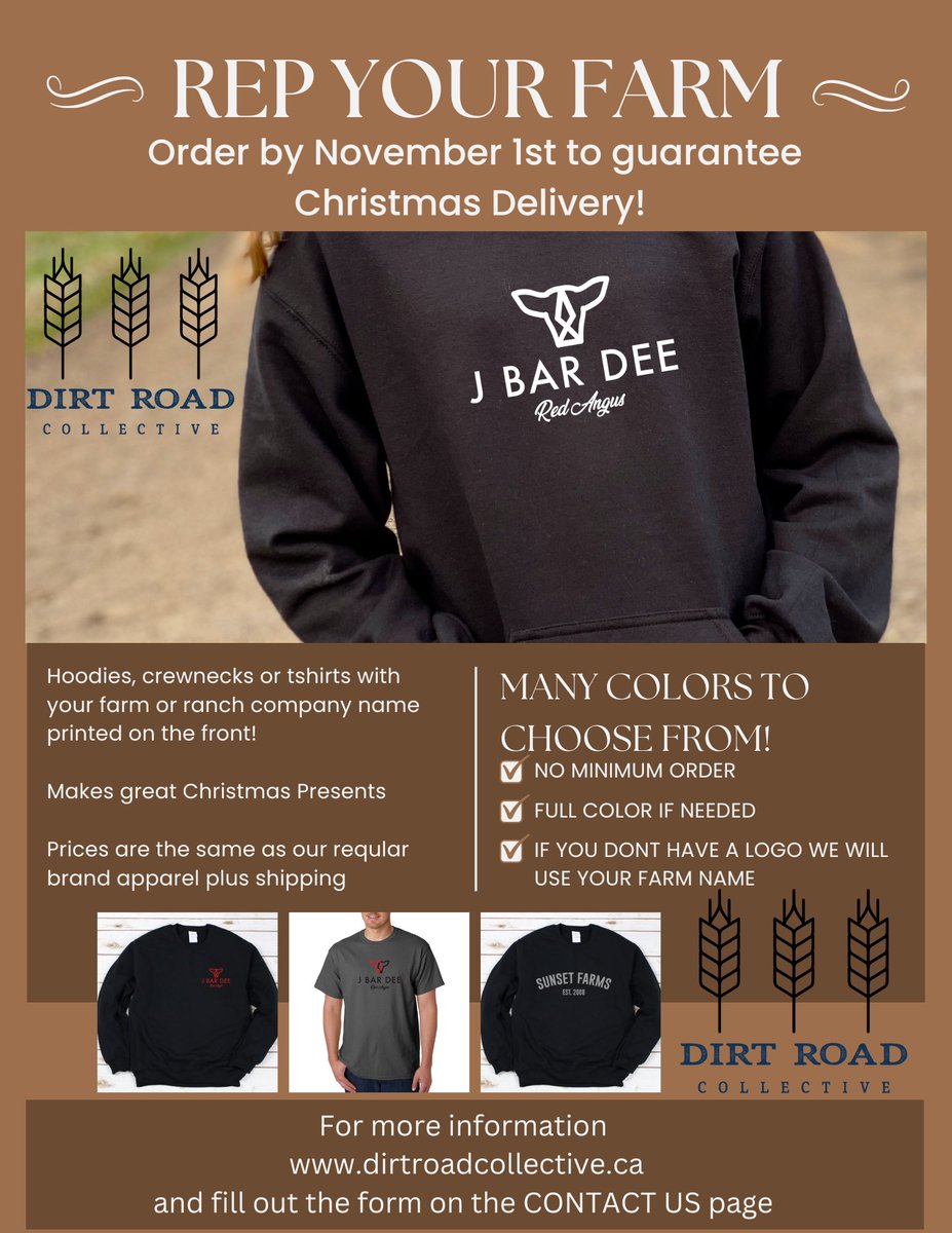 *NEW* Represent your farm or ranch!  No minimum order!  Visit dirtroadcollective.ca and fill out the contact us form to inquire!