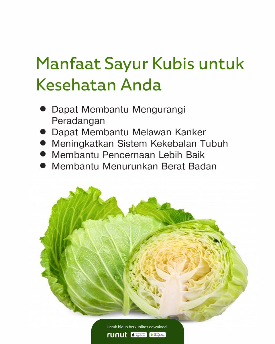 runut_'s tweet photo. Sayur kubis sering kali diabaikan padahal memiliki kandungan nutrisi yang mengesankan. Berikut ragam manfaat sayur kubis untuk kesehatan.
#sayurkubis #tips #tipssehat #sehatituaset #tahukahkamu #runut https://t.co/3IfKkadBrw