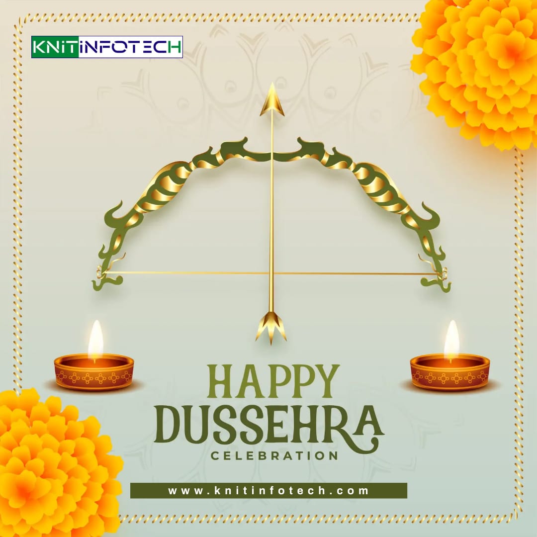 KnitInfotech's tweet photo. On this auspicious occasion of Dussehra, let’s celebrate the triumph of good over evil, bravery, and courage, and May all your sorrows go away today. 
.
.
.
.
#dushera #dussehra2022 #dussehrafestival 
#knitinfotech https://t.co/wQ8xMql1ZW