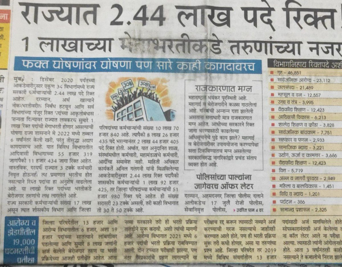 onkarshinde3672's tweet photo. विविध विभागांकडून Mpscआयोगास जागांचे मागणीपत्र पाठवण्यास टाळाटाळ केली जात आहे
हा विषय गंभीर अ��ून ताबडतोब सरकारने यावर विचार करावा आणि जागा वाढवण्यात याव्यात
@CMOMaharashtra @Dev_Fadnavis 
#increase_mes_vacancy @mpsc_office
#we_want_pwd_vacancy https://t.co/ZqmORrlxf7