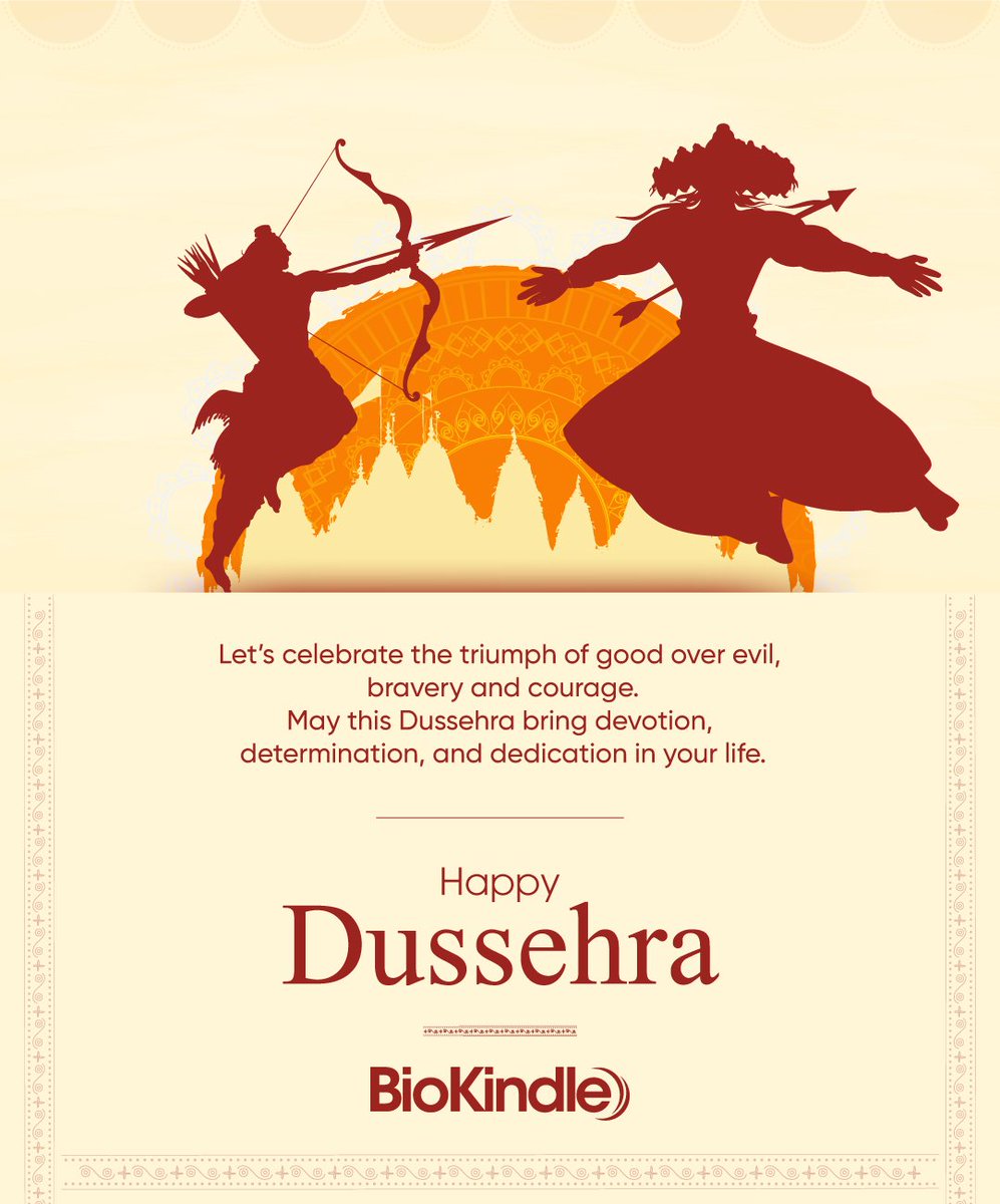 biokindle's tweet photo. Let's celebrate the triumph of good over evil.
Happy Dussehra 🚩
#HappyDussehra #DussehraFestival #Dussera2022 #BioKindle https://t.co/rzB9VMOyID