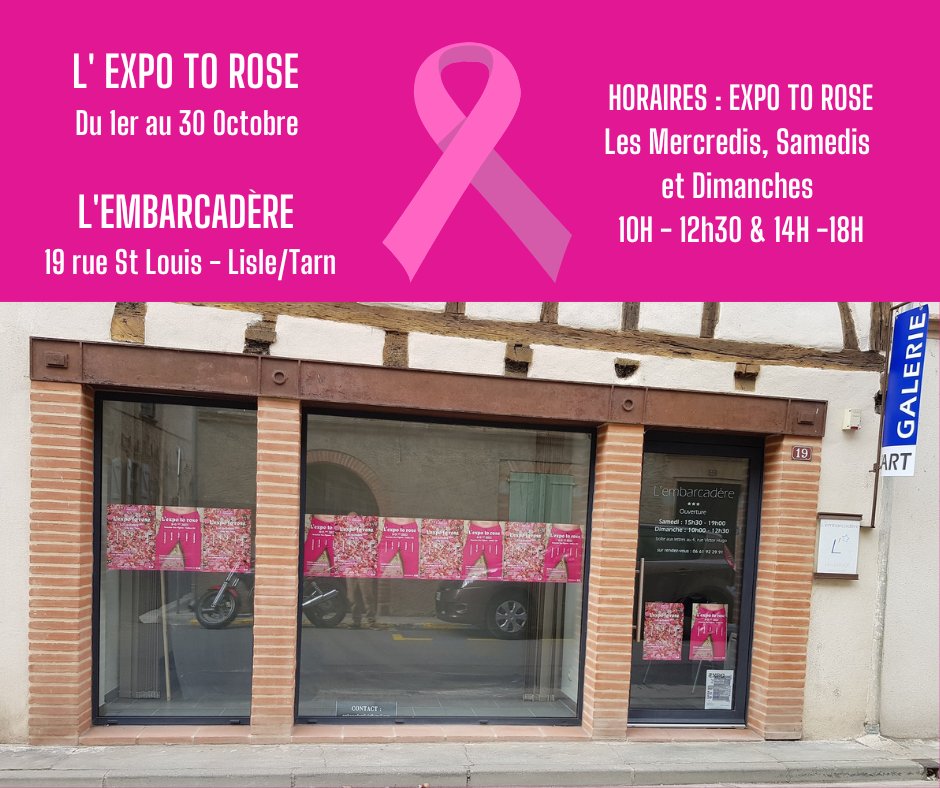 Webbysphere's tweet photo. A lisle sur Tarn, la galerie d'art L'embarcadère se met en Rose en permettant à 25 artistes contemporains d'exposer.
En partenariat avec l'association Les Zyvettes. 
#octobrerose #preventioncancer #leszyvettes #tousuniscontrelecancer
#Art #artcontemporain https://t.co/lxDeT1AEnL