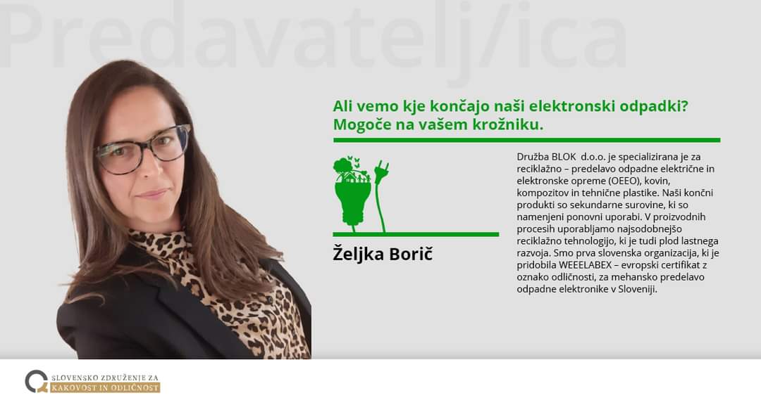 kakovost_slo's tweet photo. @kakovost_slo Naslov predavanja: Ali vemo kje končajo naši elektronski odpadki? Mogoče na vašem krožniku.

Kakovost v praksi - 13. oktobra 2022 na Krasu, v Lipici.

Link do spletne prijave: https://t.co/lve5BCcLqQ https://t.co/0ye7Esl5FU