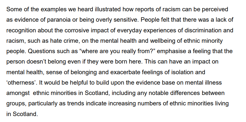 bemis_scotland's tweet photo. 1/2 'Scottish Mental Health Law Review Final Report' has identified huge gaps between policy and real life. Rights holders are gaslighted by services, undermined, not listened too by Government, Police and key services. Supposed to be protected by Law but ignored in practice https://t.co/LKz0ZbHYZH