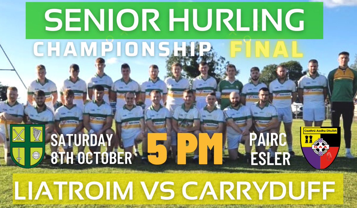 liatroimfGAA's tweet photo. 🚨Senior Hurling Championship Final 

Please come out and show your support for our Senior Hurlers in the Championship Final on Saturday.

📆 Saturday 8th October 
⏱ 5 pm
📍Pairc Esler 

Don’t forget to download your tickets before arrival to pitch.

@officialdowngaa https://t.co/iBT88LxED9