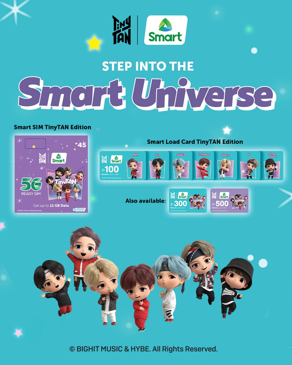 Join us in the Smart Universe with TinyTAN! @livesmart SIM and Load Cards available in the Philippines. #SmartTinyTAN Visit: smart.com.ph/prepaid/tinytan