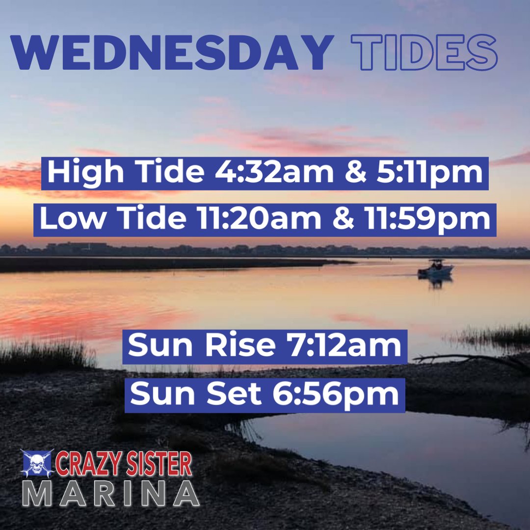 crazysisterSC's tweet photo. Here are your tides for 10/5/22!
#CrazySisterMarina #MurrellsInlet #DiscoverSC #TideChart https://t.co/HMpYG7Dewa