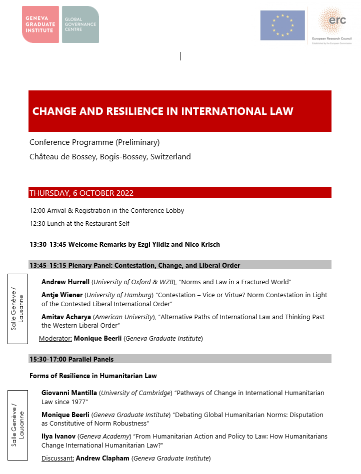 NicoKrisch's tweet photo. Excited to host, jointly with @ezgiyyildiz, a stellar cast of speakers at our conference on "Change and Resilience in International Law" just outside Geneva for the next few days. Part of our #PathsIL project @GVAGrad, made possible by @GVAGrad_GGC and @ERC_Research. https://t.co/mh1AHaXHlX