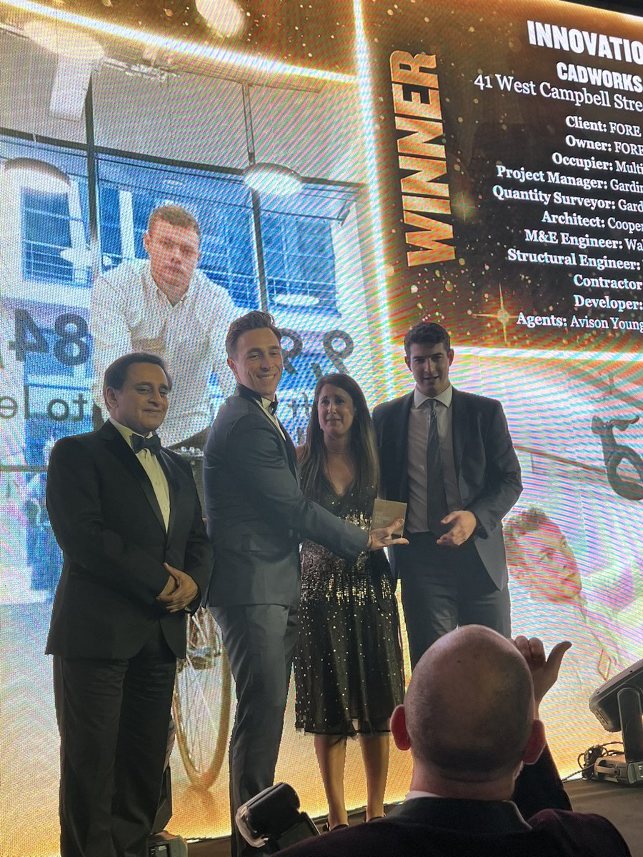 A great week for the FORE team with another #award win for <a href="/CadworksGlasgow/">CadworksGlasgow</a>!

So pleased to have won the #Innovation Award at the <a href="/BCO_UK/">British Council for Offices</a> National Awards in #London last night. 

And a big congratulations to the winners of the other categories.

#BuildingFOREward