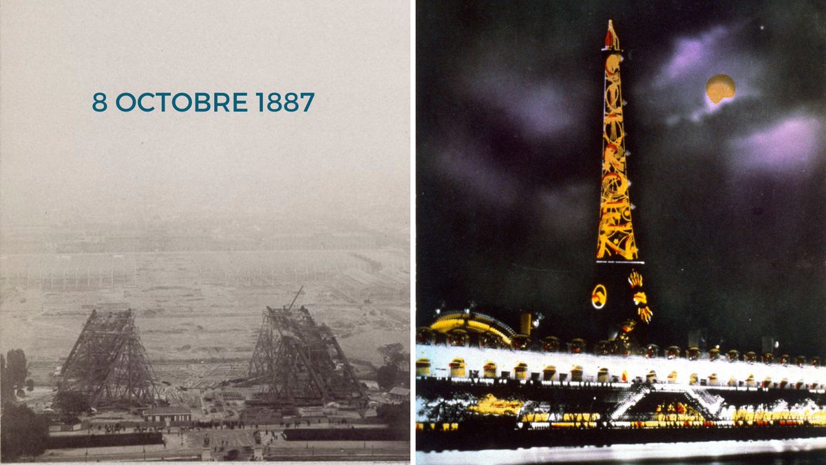 Histoire_image's tweet photo. La construction de @LaTourEiffel a commencé le 1er juillet 1887. On voir à droite la photographie de #Feau l'état d'avancement de la tour #CeJourla #8octobre #1887. A gauche la #tourEiffel éclairée.
https://t.co/bfX4lhzGlR @MuseeOrsay https://t.co/ivW6UbZOhw