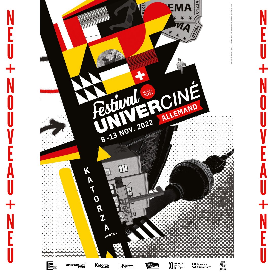 [NOUVEAU] Nous avons le grand plaisir de dévoiler l'affiche du Festival UNIVERCINÉ ALLEMAND 2022 ! Merci à <a href="/pryke_gavin/">Gavin Pryke</a> pour l'illustration et à Alice Tranie pour le graphisme👏 #nantes #festival #cinema