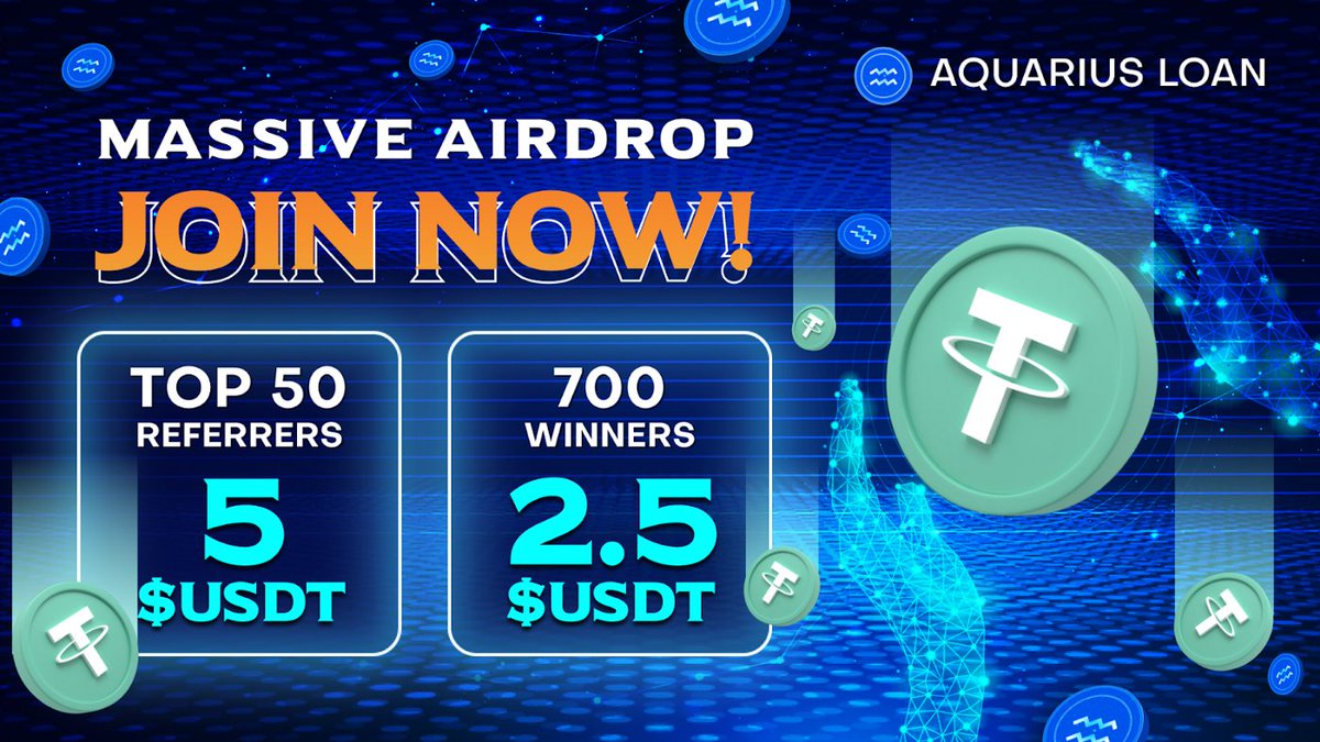 New airdrop: Aquarius Loan (USDT) Total Reward: 2,000 USDT Rate: ⭐️⭐️⭐️⭐️ Winners: 700 Random & Top 50 Distribution: within a week after airdrop ends Bot Airdrop Link: t.me/AquariusLoan_B… #Airdrop #Airdrops #Airdropinspector #BSC #AquariusLoan #USDT #Crypto #Bitcoin