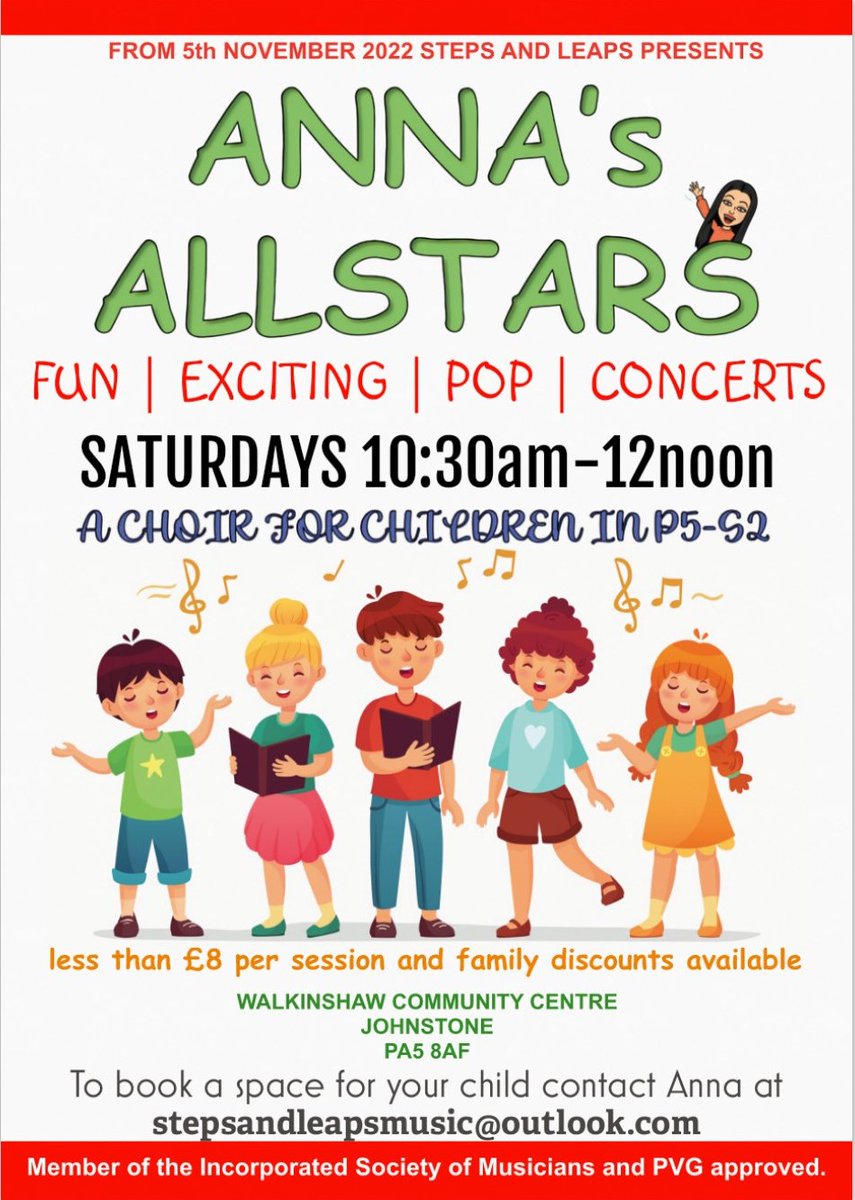 This November is starting with a BANG! Brand new children's choir Anna's Allstars is launching in Johnstone on Saturday 5th! Full details >> bit.ly/3ryfNte