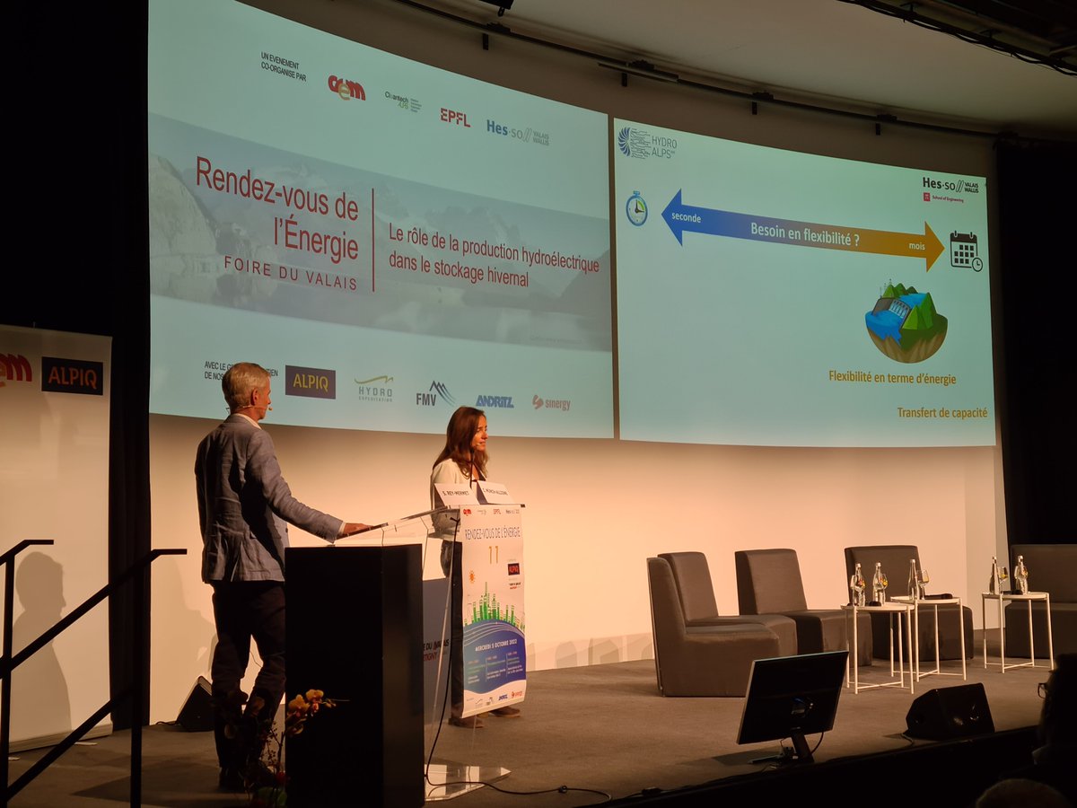 CREM_Martigny's tweet photo. Cécile Münch-Alligné et Samuel Rey-Mermet @hessovalais expliquent l’impact de la flexibilité sur la durée de vie des centrales hydroélectriques ! #RDVCREM https://t.co/Z34osTJLK0