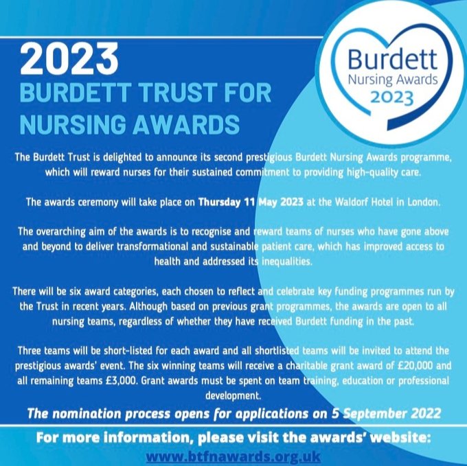 There is still time to nominate exceptional nurses for the #BurdettNursingAwards🏆. If you know nurses who have gone above and beyond their duty, nominate them today. @karenabonner2 @CNOEngland @NHSEngland @BurdettTrust