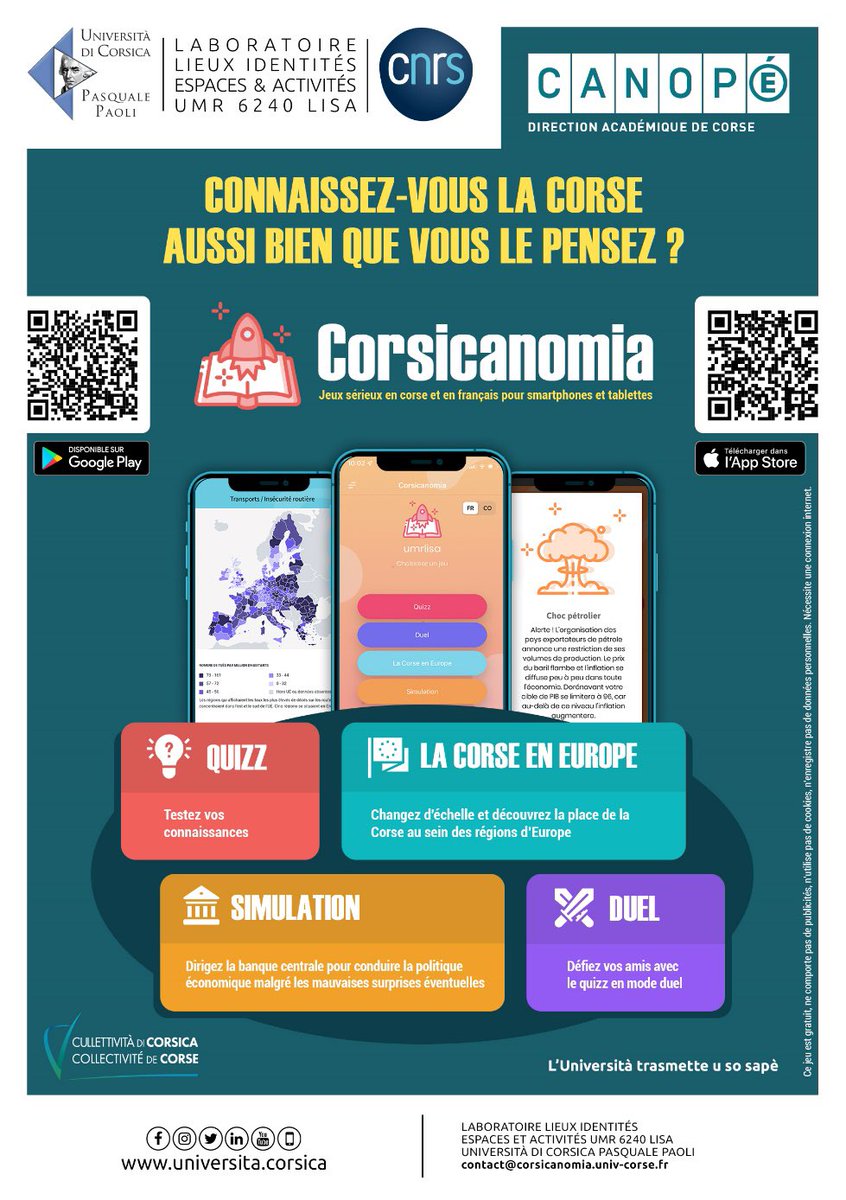 umrlisa's tweet photo. 📣 10 OCTOBRE 2022 – 12h Amphithéatre Ribellu – Campus Mariani – Université de Corse – Corte Lancement de l’application smartphone CORSICANOMIA 📱
↪️ https://t.co/LMyxFkdfPK
#Inshs_CNRS #dr12_cnrs #Corsicanomia @reseau_canope @corsicaweb https://t.co/W2voKMDTmA