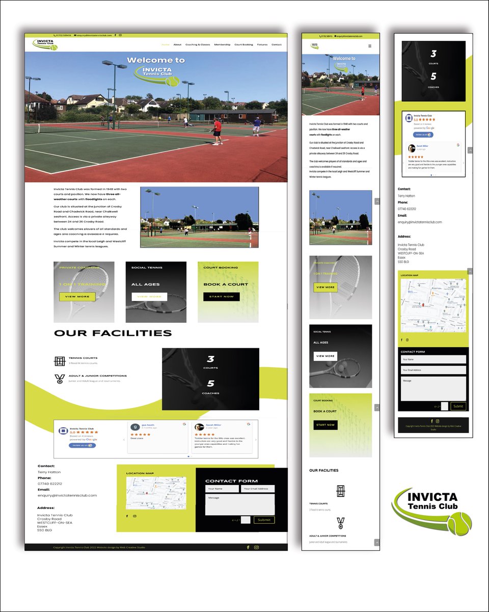 Responsive website Home Page for Invicta Tennis Club