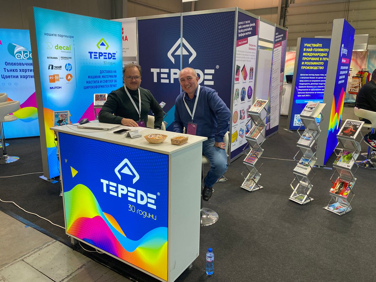 TepedeGroup's tweet photo. TEPEDE #Bulgaria as a member of @FESPA Association is at the COPIS International Exhibition in #Sofia @InterExpoCenter 

#largeformatprinting #ritrama #fedrigoni #arlongraphics #hplatex #epson #mutoh #fair #exhibition https://t.co/pxXHpdylDn
