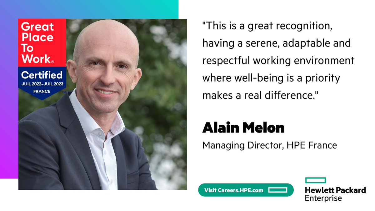 HPE_Careers's tweet photo. HPE France has been awarded Great Place to Work 2022, a recognition reflecting the strong team spirit that our employees demonstrate. Join our inspiring team today: https://t.co/AT725O2WW7 #WeAreHPE #HPECareers https://t.co/BIv8kdkG1j