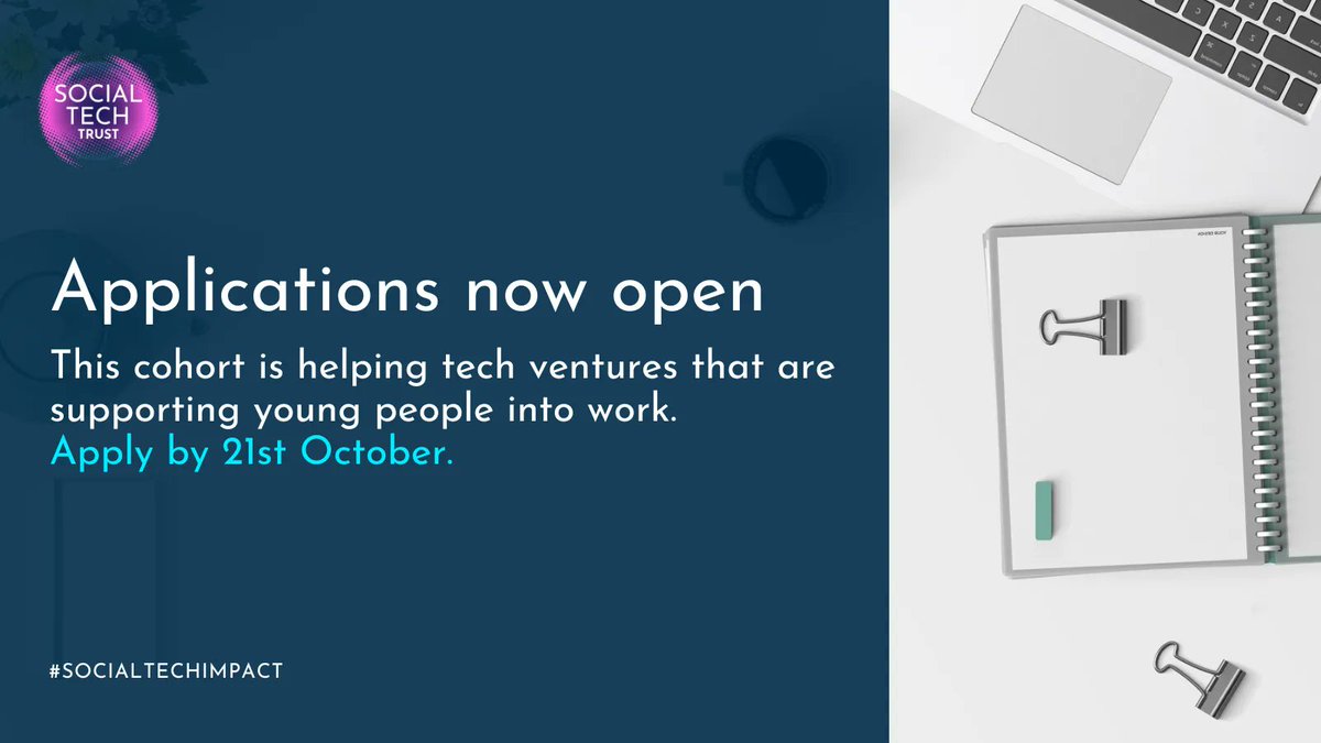 Launching the new Social Tech Amplifier 🎉
 
The new programme, in partnership with <a href="/Catch22/">Catch22</a> &amp; <a href="/UfiTrust/">Ufi VocTech Trust</a>, will help ventures that are committed to using tech to support young people access jobs and navigate the future of work.

Apply by 21st October buff.ly/3UX9Vap