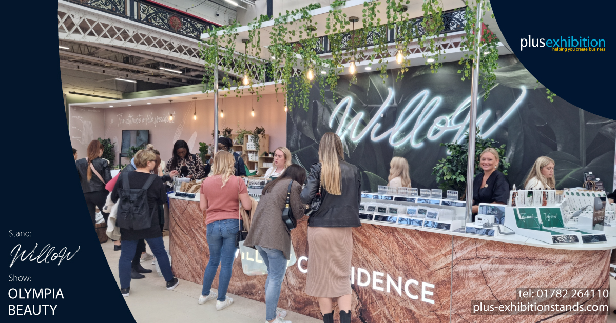 theplusgroupuk's tweet photo. We produced a beautiful stand with an open and fresh design for Willow Academy at this year’s Olympia Beauty Show - really showcasing their products and services . If you need extra WOW factor for your next show, contact us now on 01782 264110 or visit https://t.co/cKkdli8wIL https://t.co/XiOfdHM45t