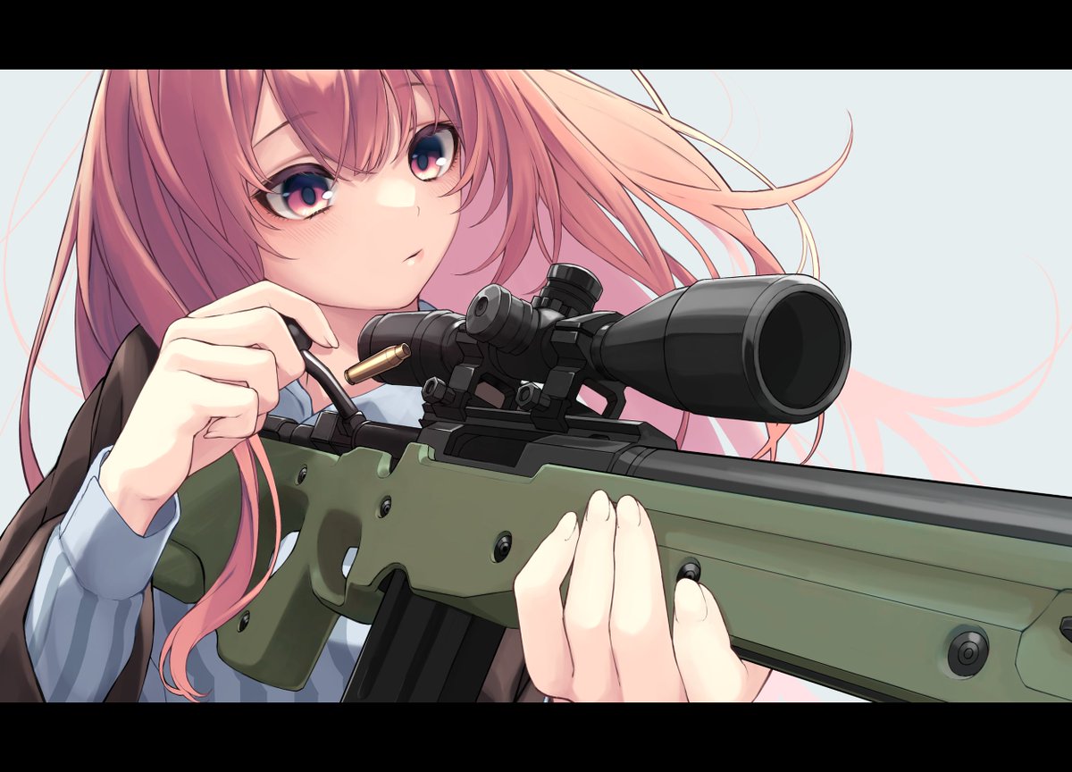 1girl sniper rifle weapon solo gun rifle holding  illustration images