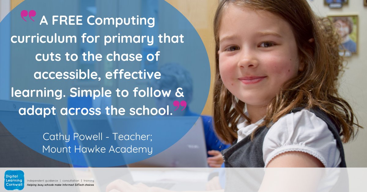 Digital Learning Cornwall (@dlcornwall) on Twitter photo Our FREE NCCE-based #Computing curriculum grants #primary #schools an optimised approach that guides children & works well for non-specialist teachers.
💥dlcornwall.org💥
Check out our CPD programme & online guidance while you're there.
hello@dlcornwall.org Our FREE NCCE-based #Computing curriculum grants #primary #schools an optimised approach that guides children & works well for non-specialist teachers.
💥dlcornwall.org💥
Check out our CPD programme & online guidance while you're there.
hello@dlcornwall.org