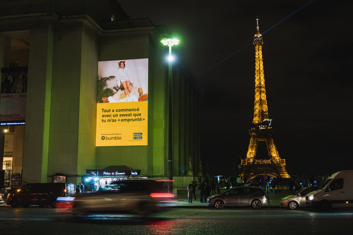Since matching with @Bumble earlier this year, we’re proud to share a snapshot of our recent Paris activation, with UK and international spots launched too. Watch this space.. 
#MeaningfulDifference #MediaCampaigns #bumble #datingapps #integratedadvertising