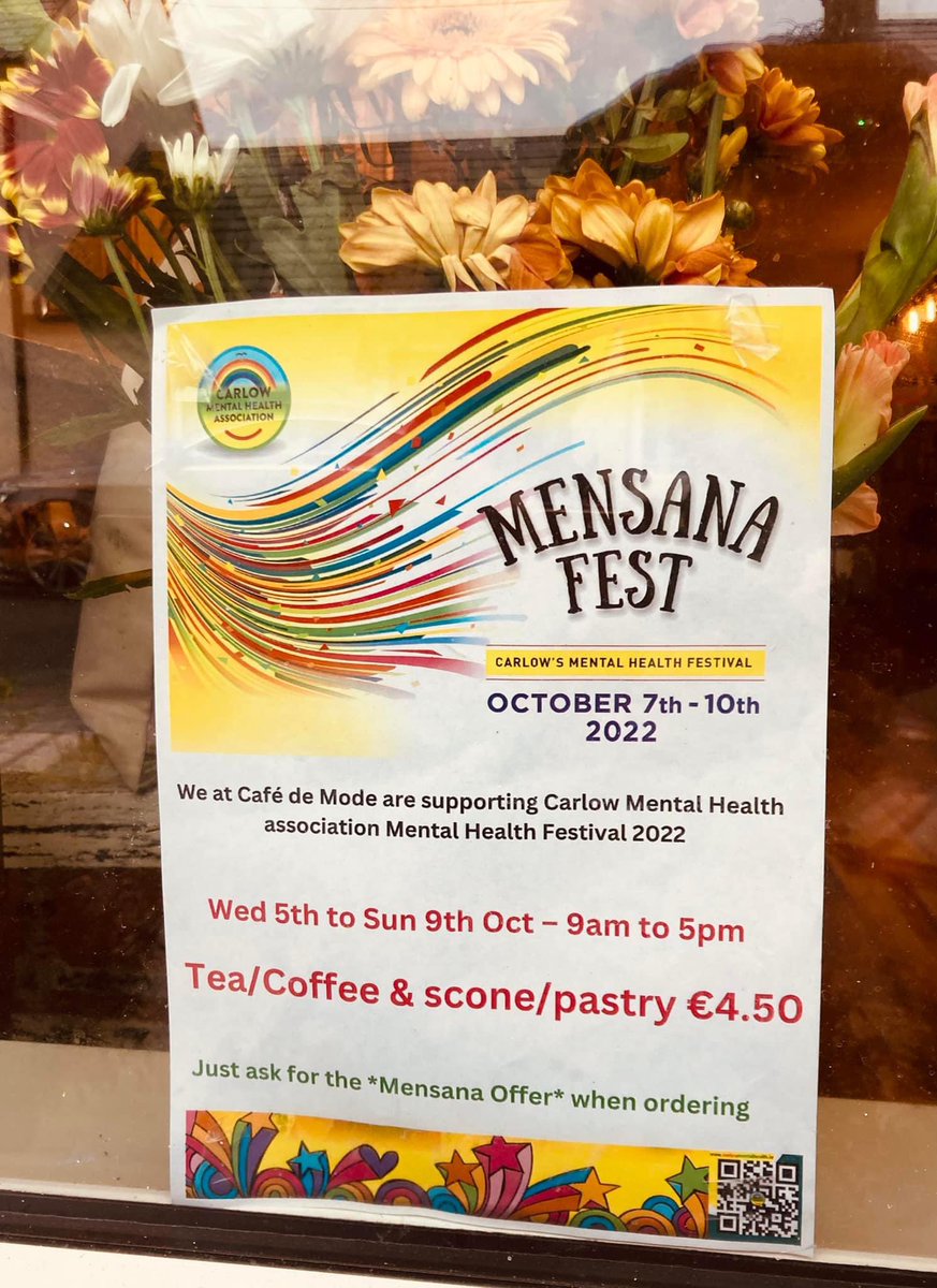 cafedemode101's tweet photo. Proud to be supporting #mensanafest this week and @carlowMHA #carlow #MentalHealthAwareness #MentalHealthMatters #cafedemode https://t.co/tZI7PpEASz