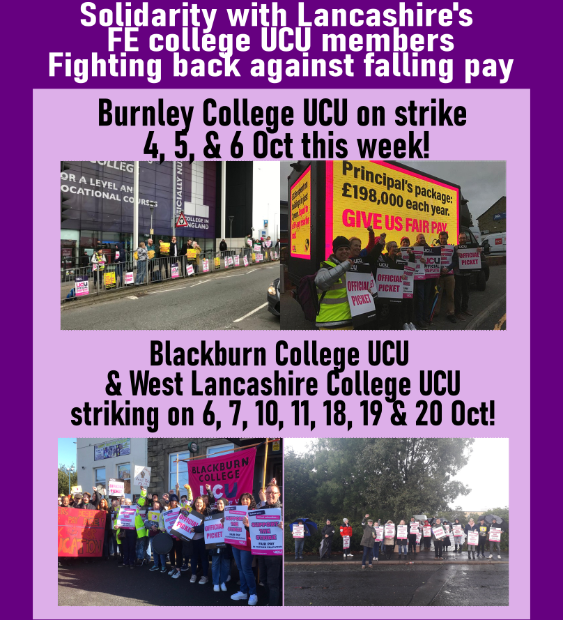 Solidarity to nearby colleagues striking this month: @BurnleyUcu, Blackburn College UCU & West Lancashire College UCU, and @OCSDispute ✊✊✊✊✊✊ @ucu @UcuLeft @SunilBanga11 @NilsMarkusson @ucu_solidarity @JanMcArthur @lancsolidarity @thestereoeye @before_profit @nw_ucu