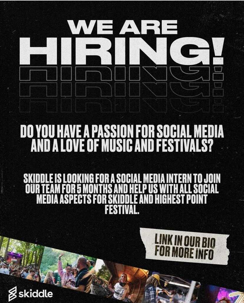 Hi Twitter, we've got a really exciting opportunity at <a href="/skiddle/">Skiddle</a> for a paid part time 'Social Media Intern' role. 

Would be perfect for a Uni Student if you know anyone looking for some industry experience? We've got tonnes of interesting things happening bit.ly/3CgKlom