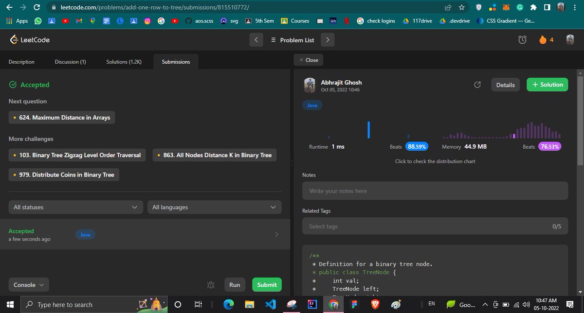 AbhrajitGhosh7's tweet photo. Hello Folks, I have completed Day 97 of the 100 Days of Code Program by CodeINCommunity, Supported by Coding Minutes. I solved -Add One Row to Tree
 Find my code here: https://t.co/NIKhs8yaWX
 Discord community: https://t.co/8BAJbn1vqL… #codeincommunity https://t.co/hTGd01w5Ff